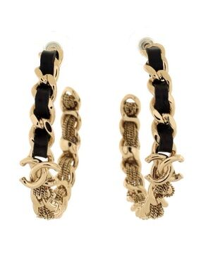 🖤 👑 Chanel Lambskin CC Chain Hoop Earrings